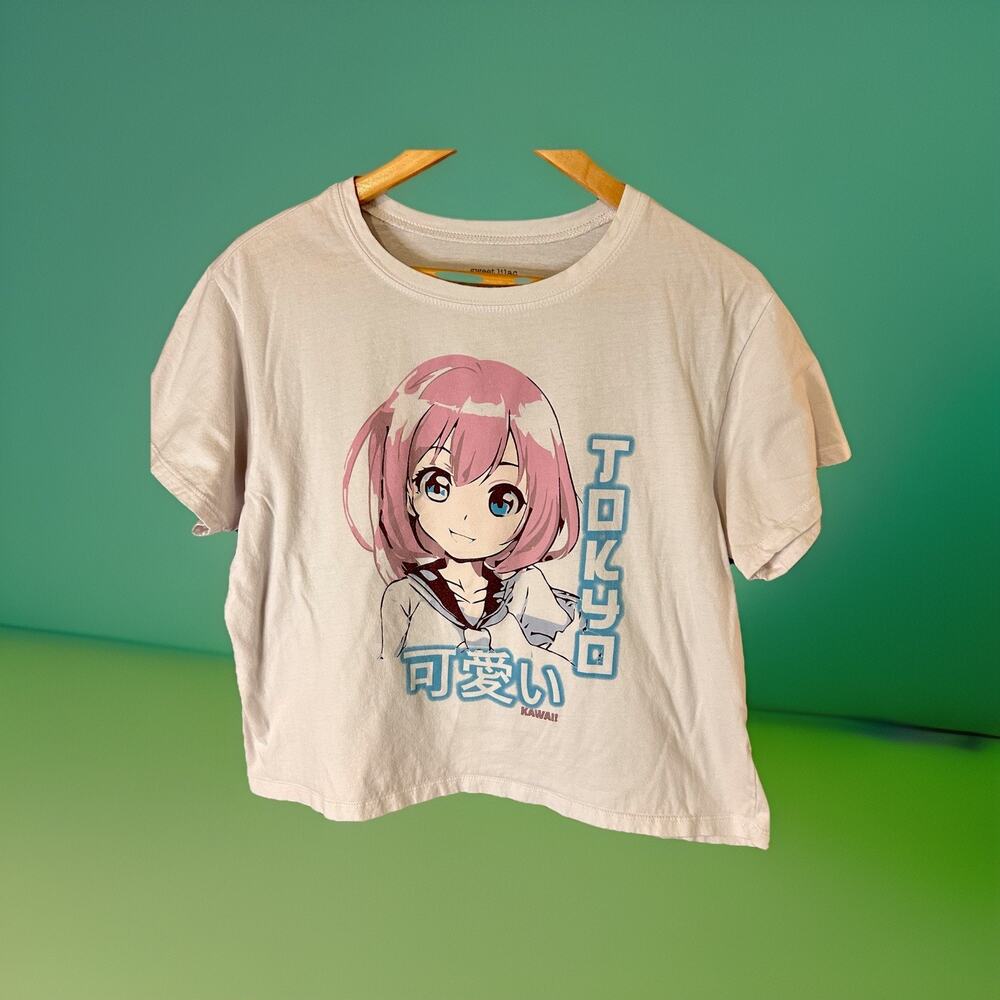 Anime Kawaii Tokyo Anime Girl T-Shirt Sweet Lilac Womens/Teens Small White Tee